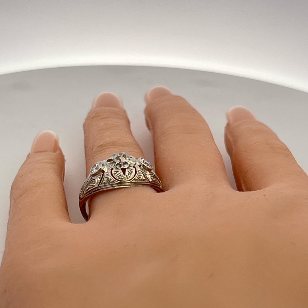 Platinum Art Deco Ring with 0.78 Carat Old European Cut Diamonds Size 6.75