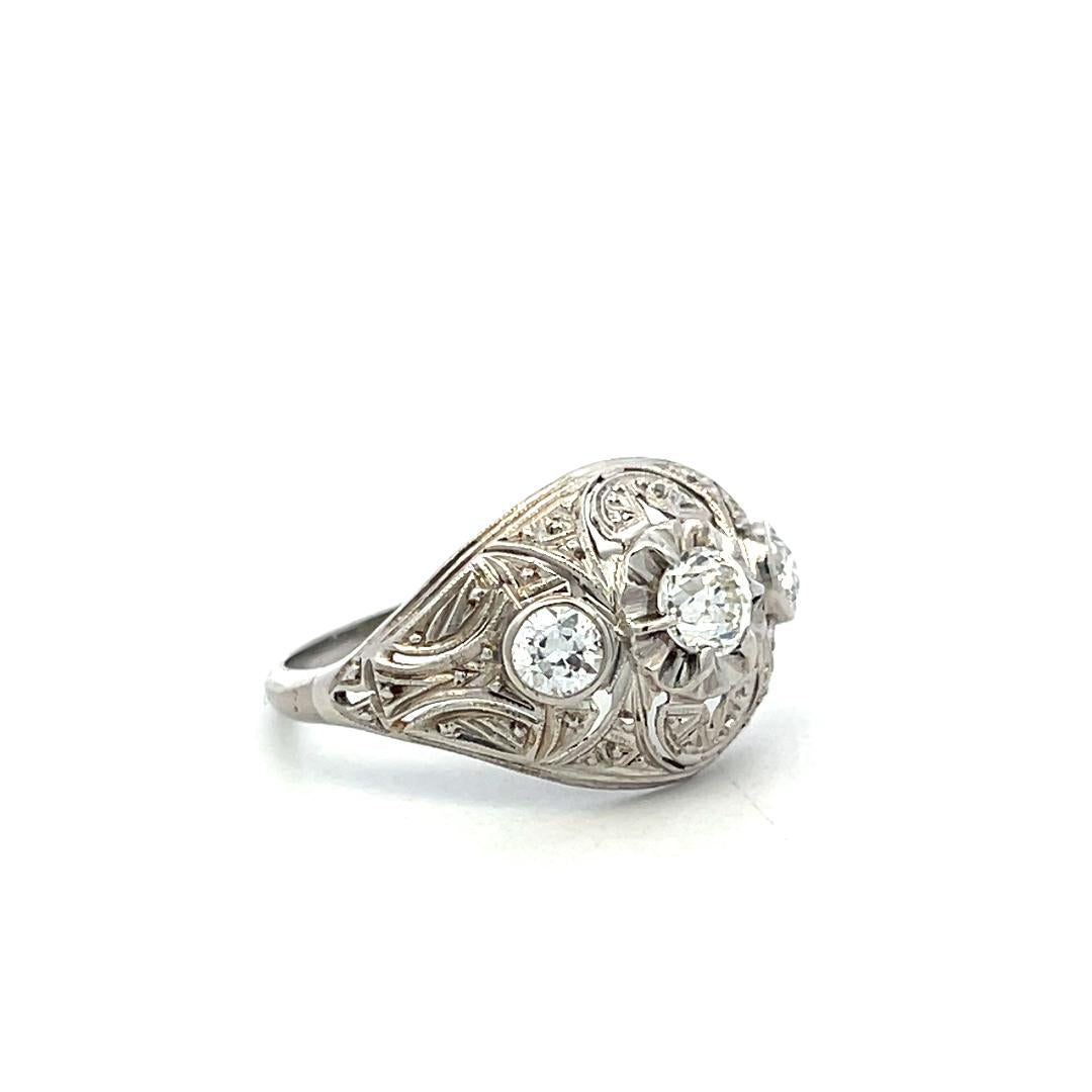 Platinum Art Deco Ring with 0.78 Carat Old European Cut Diamonds Size 6.75