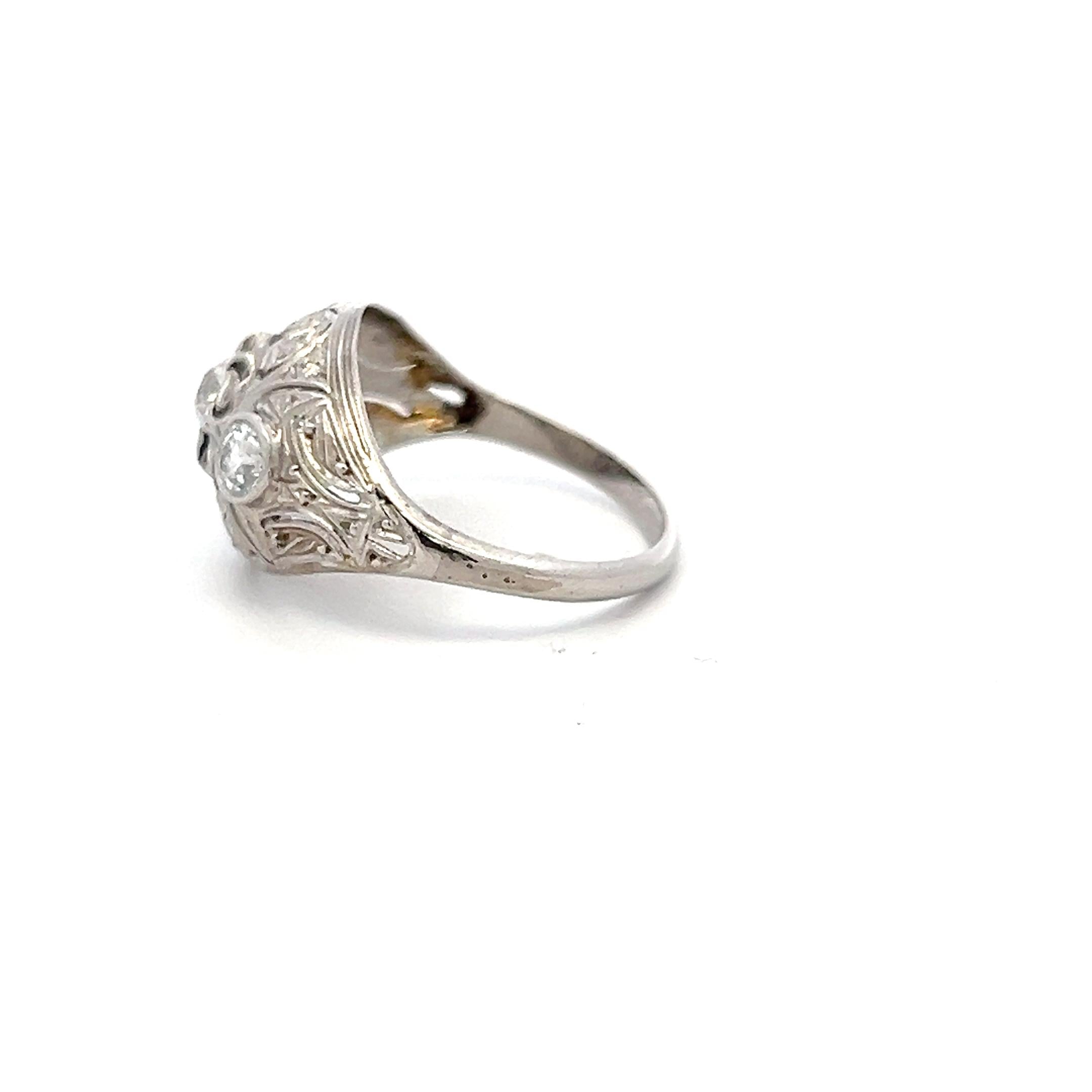 Platinum Art Deco Ring with 0.78 Carat Old European Cut Diamonds Size 6.75