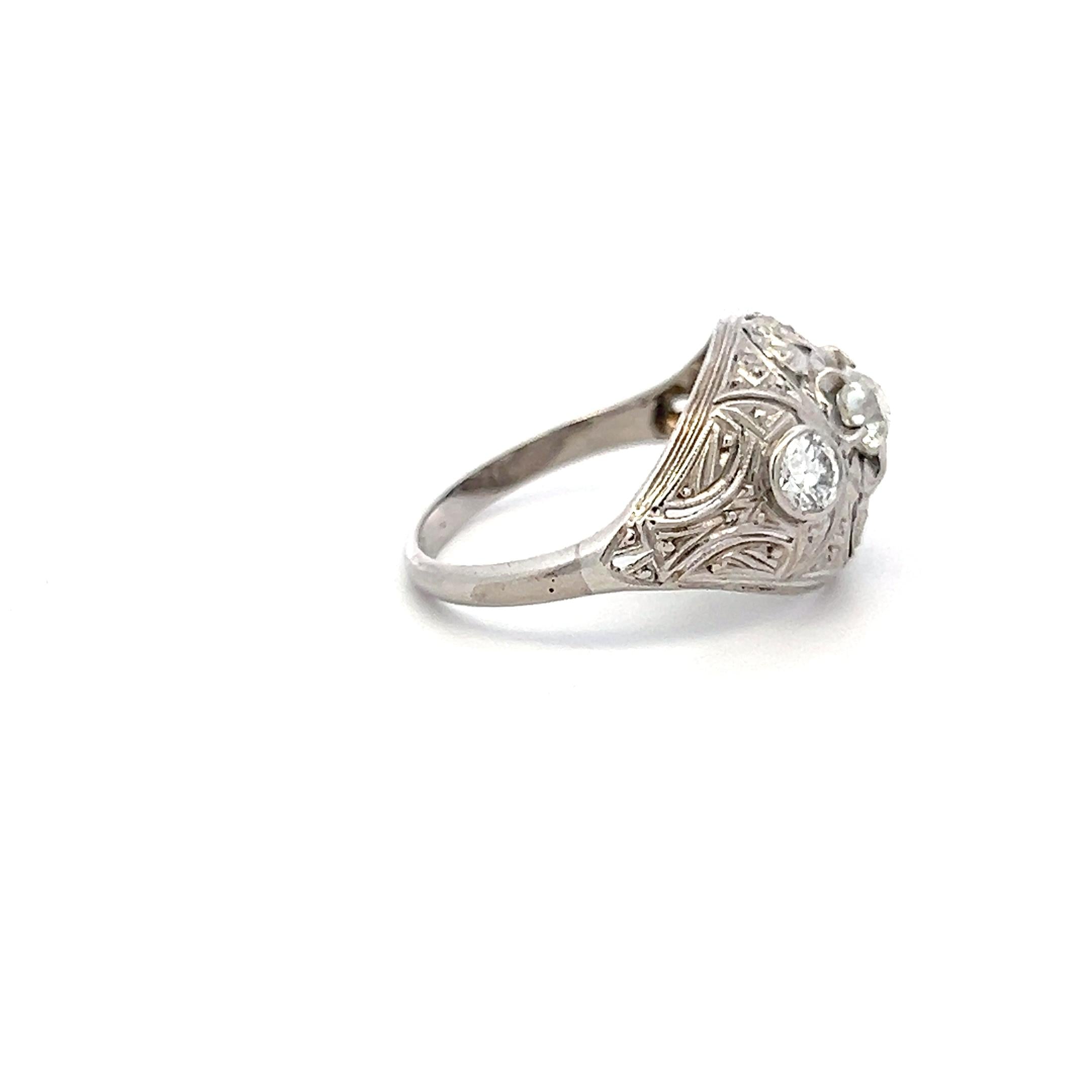 Platinum Art Deco Ring with 0.78 Carat Old European Cut Diamonds Size 6.75