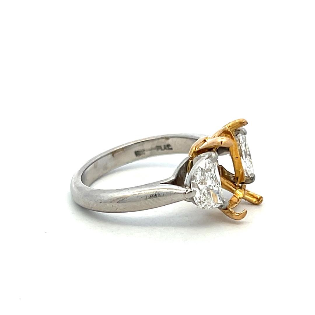 18K Two Tone Gold/Plat Semi Mount Ring 0.92ct Half Moon Diamonds Fits 10x8mm GIA