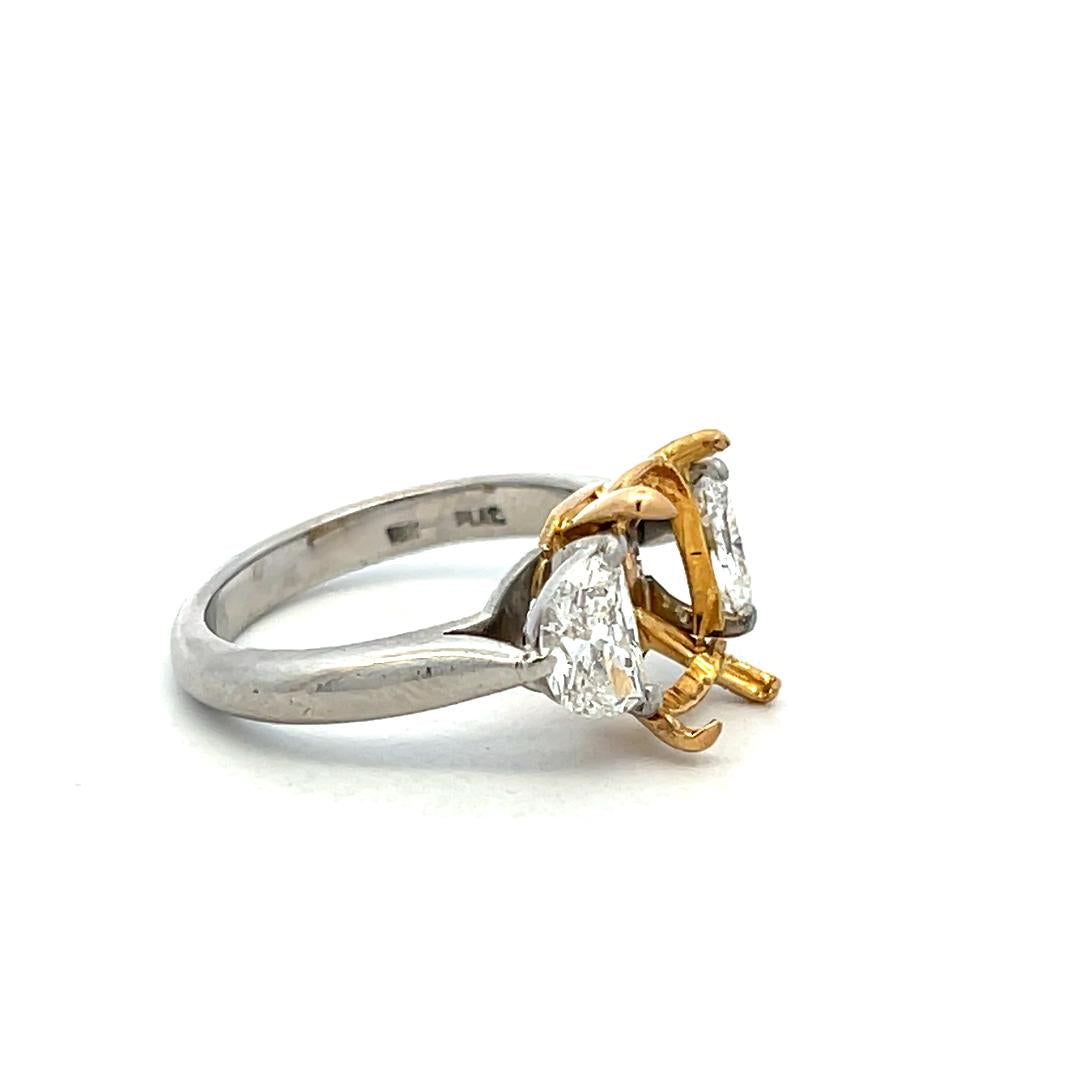 18K Two Tone Gold/Plat Semi Mount Ring 0.92ct Half Moon Diamonds Fits 10x8mm GIA