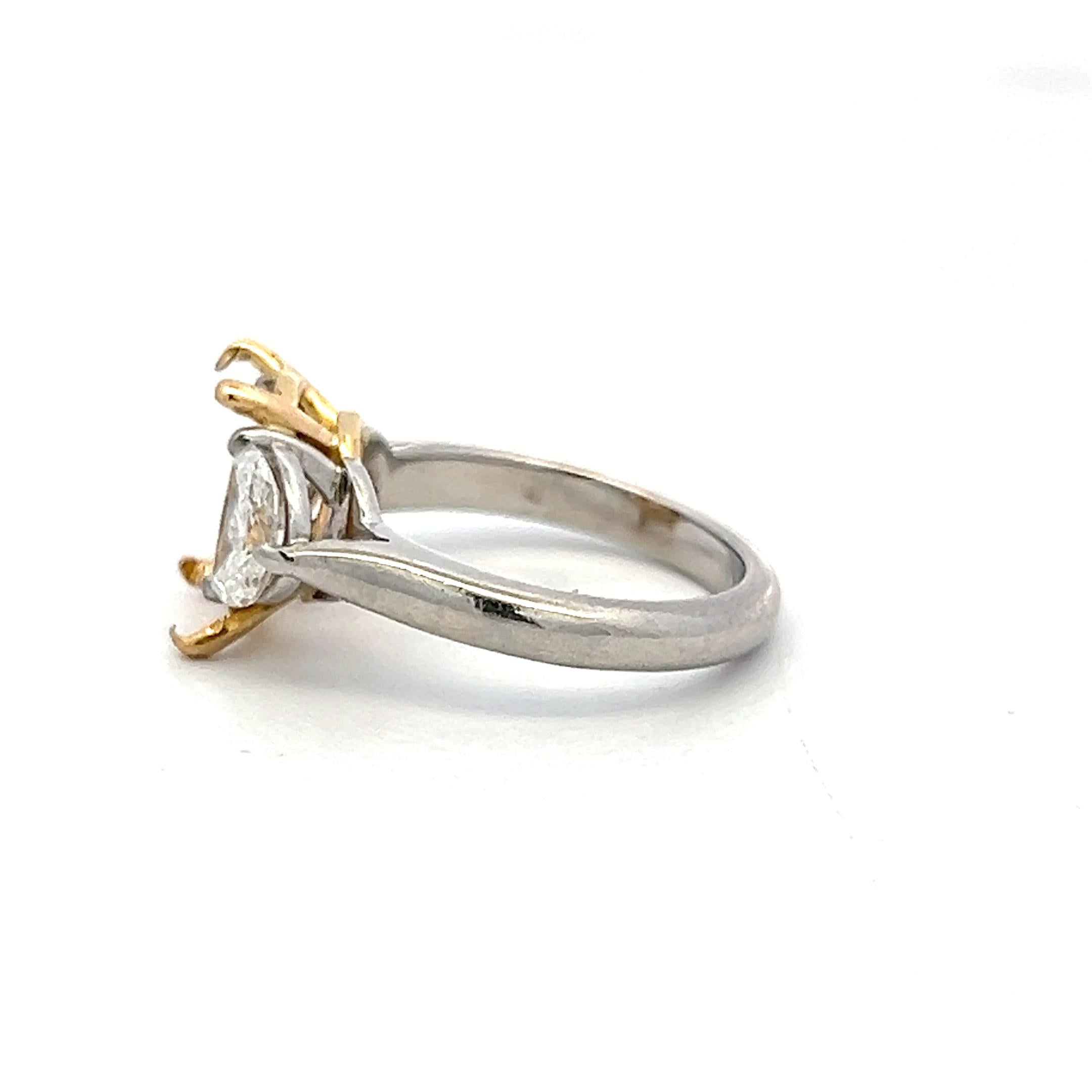 18K Two Tone Gold/Plat Semi Mount Ring 0.92ct Half Moon Diamonds Fits 10x8mm GIA