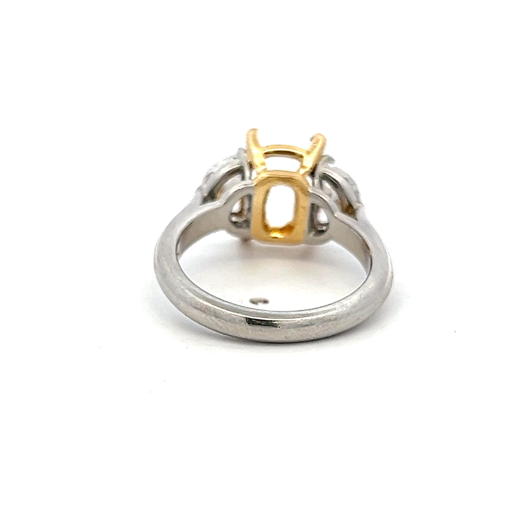 18K Two Tone Gold/Plat Semi Mount Ring 0.92ct Half Moon Diamonds Fits 10x8mm GIA