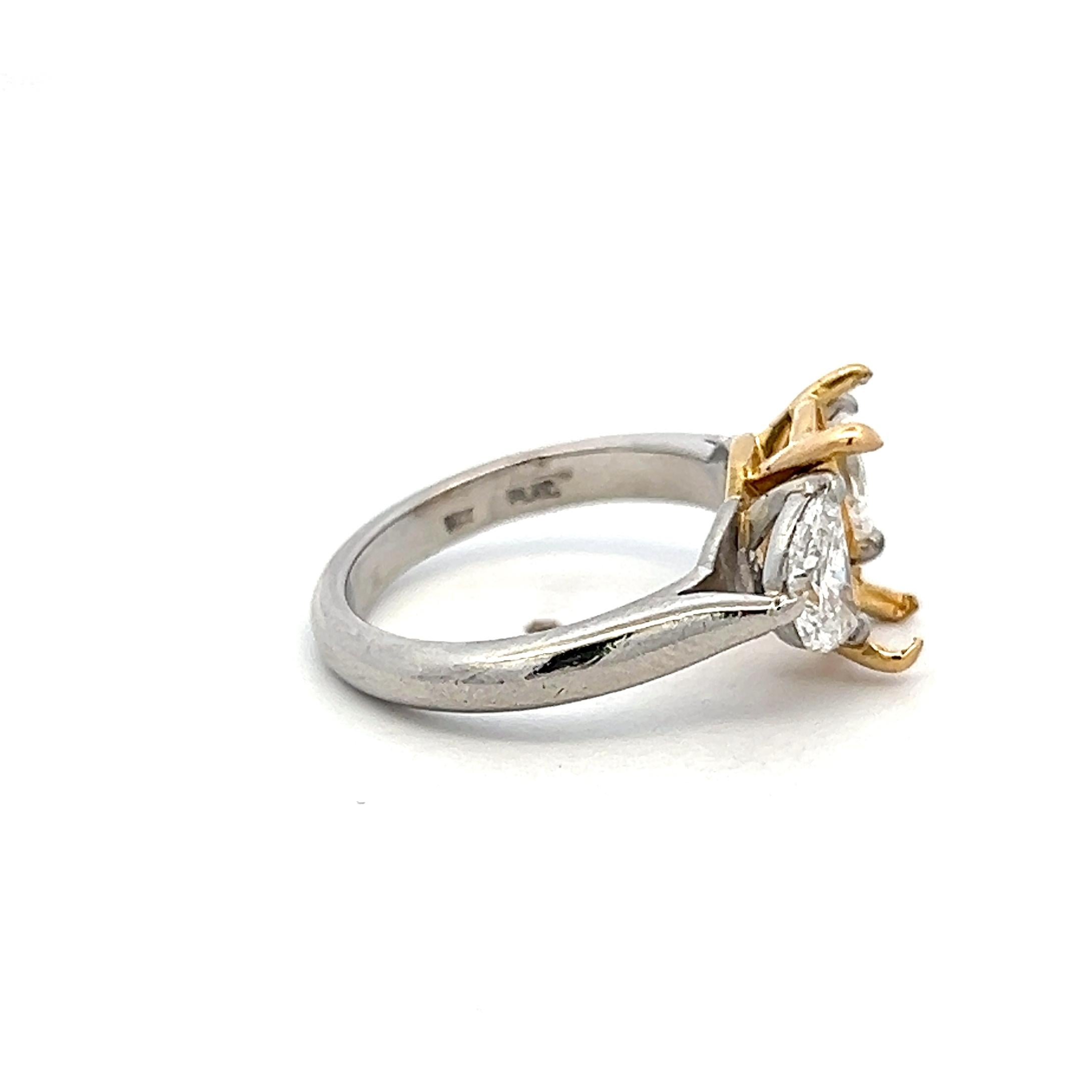 18K Two Tone Gold/Plat Semi Mount Ring 0.92ct Half Moon Diamonds Fits 10x8mm GIA