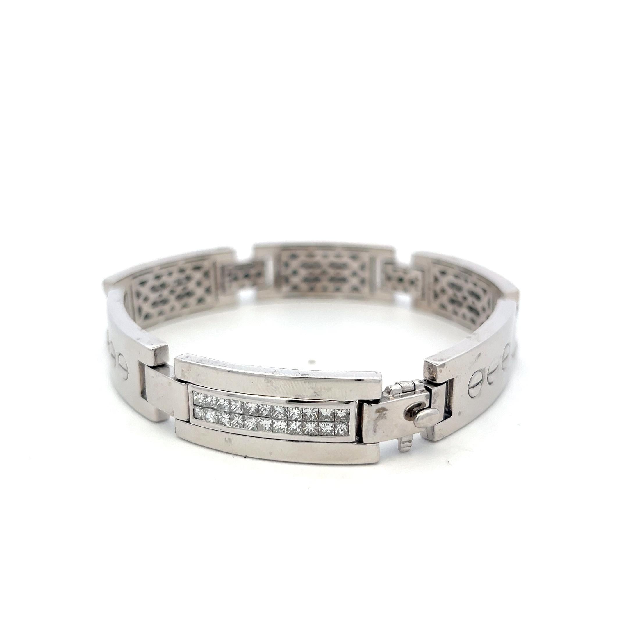 Vintage 14K White Gold Link Bracelet with 4 Carat Princess Cut I SI Diamonds