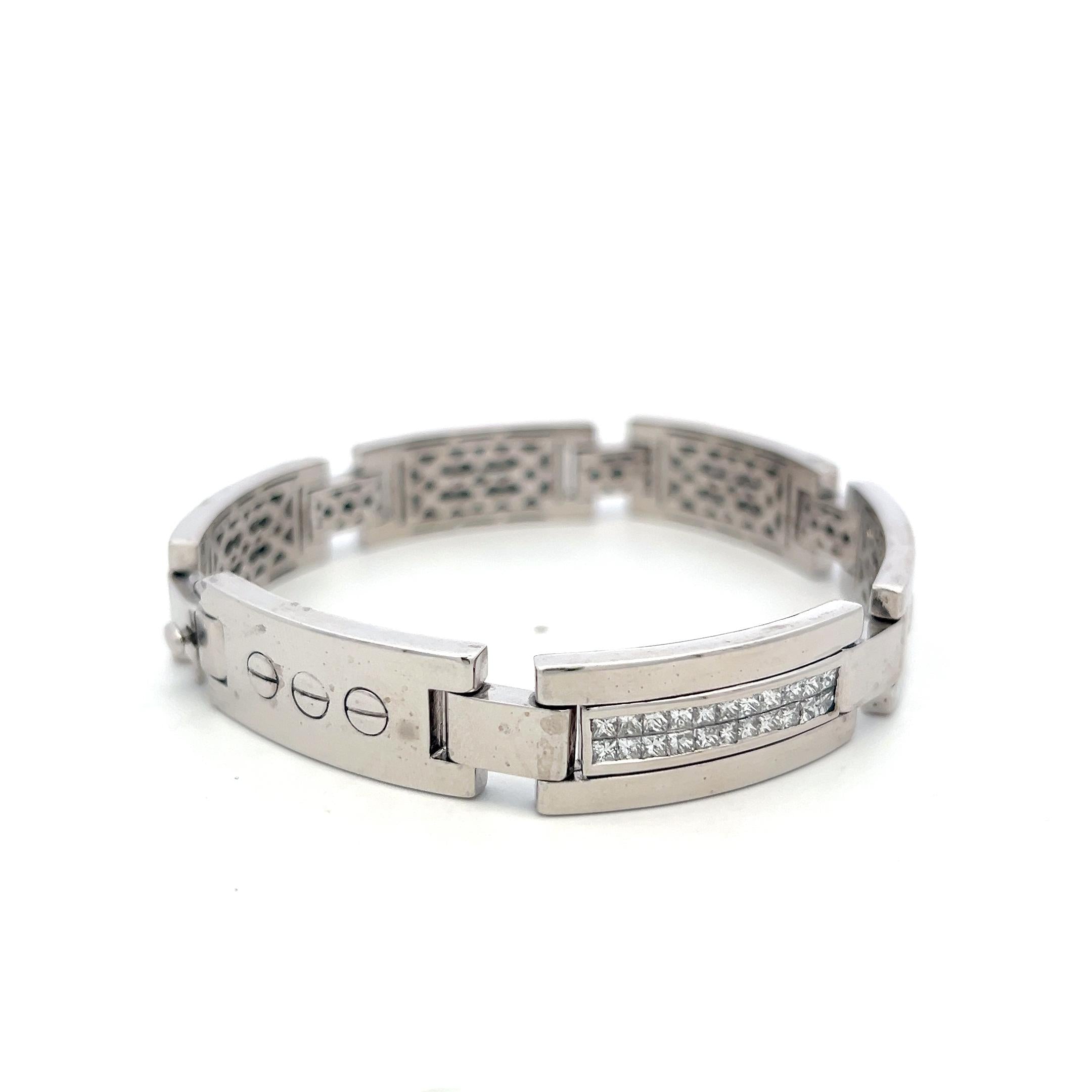 Vintage 14K White Gold Link Bracelet with 4 Carat Princess Cut I SI Diamonds