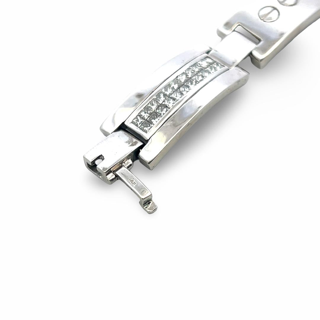 Vintage 14K White Gold Link Bracelet with 4 Carat Princess Cut I SI Diamonds
