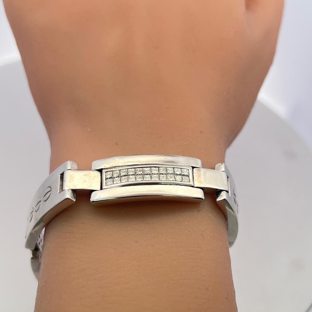 Vintage 14K White Gold Link Bracelet with 4 Carat Princess Cut I SI Diamonds