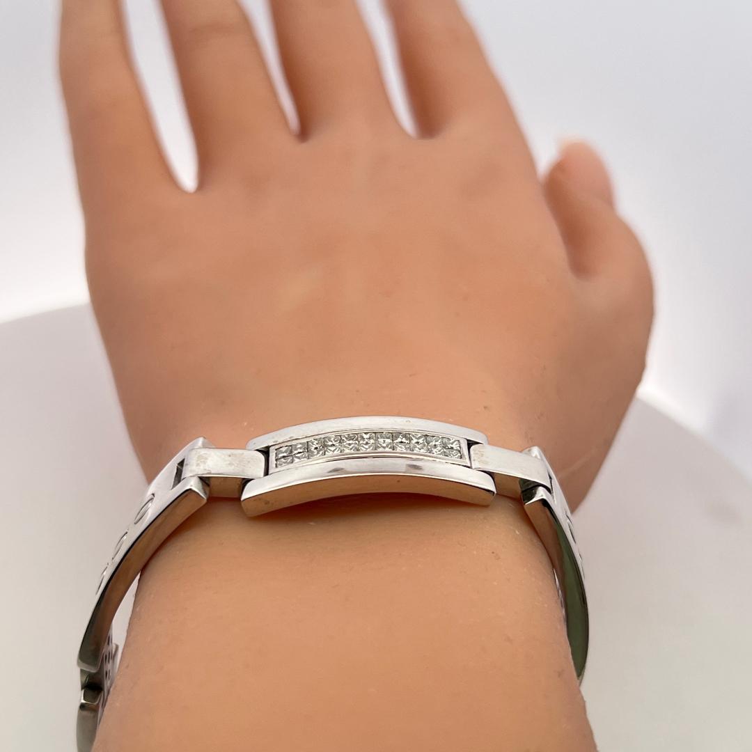 Vintage 14K White Gold Link Bracelet with 4 Carat Princess Cut I SI Diamonds