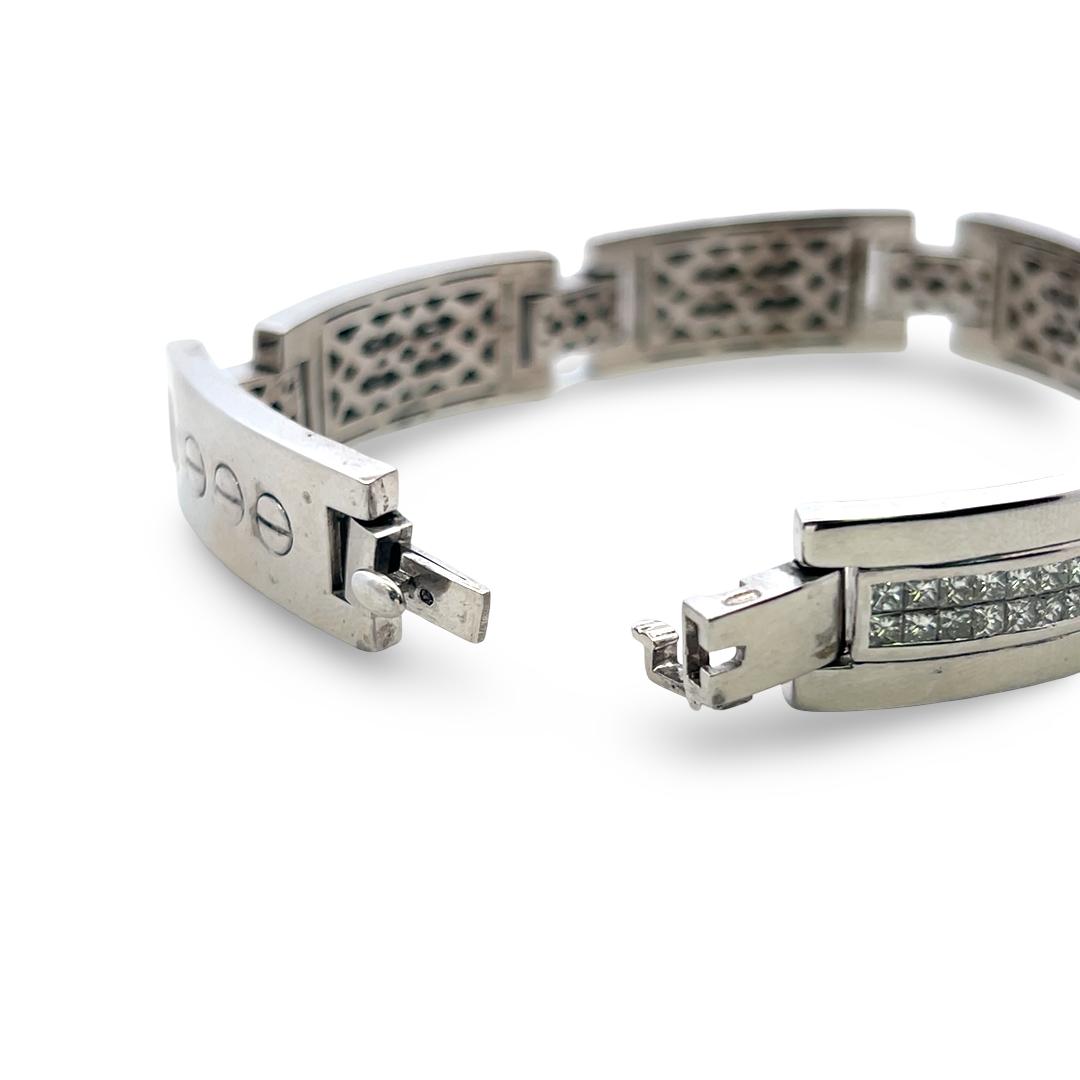 Vintage 14K White Gold Link Bracelet with 4 Carat Princess Cut I SI Diamonds