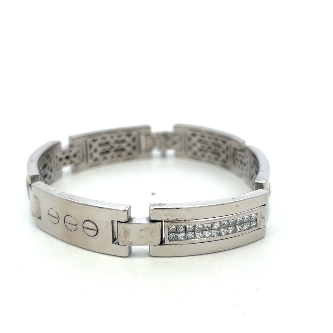 Vintage 14K White Gold Link Bracelet with 4 Carat Princess Cut I SI Diamonds