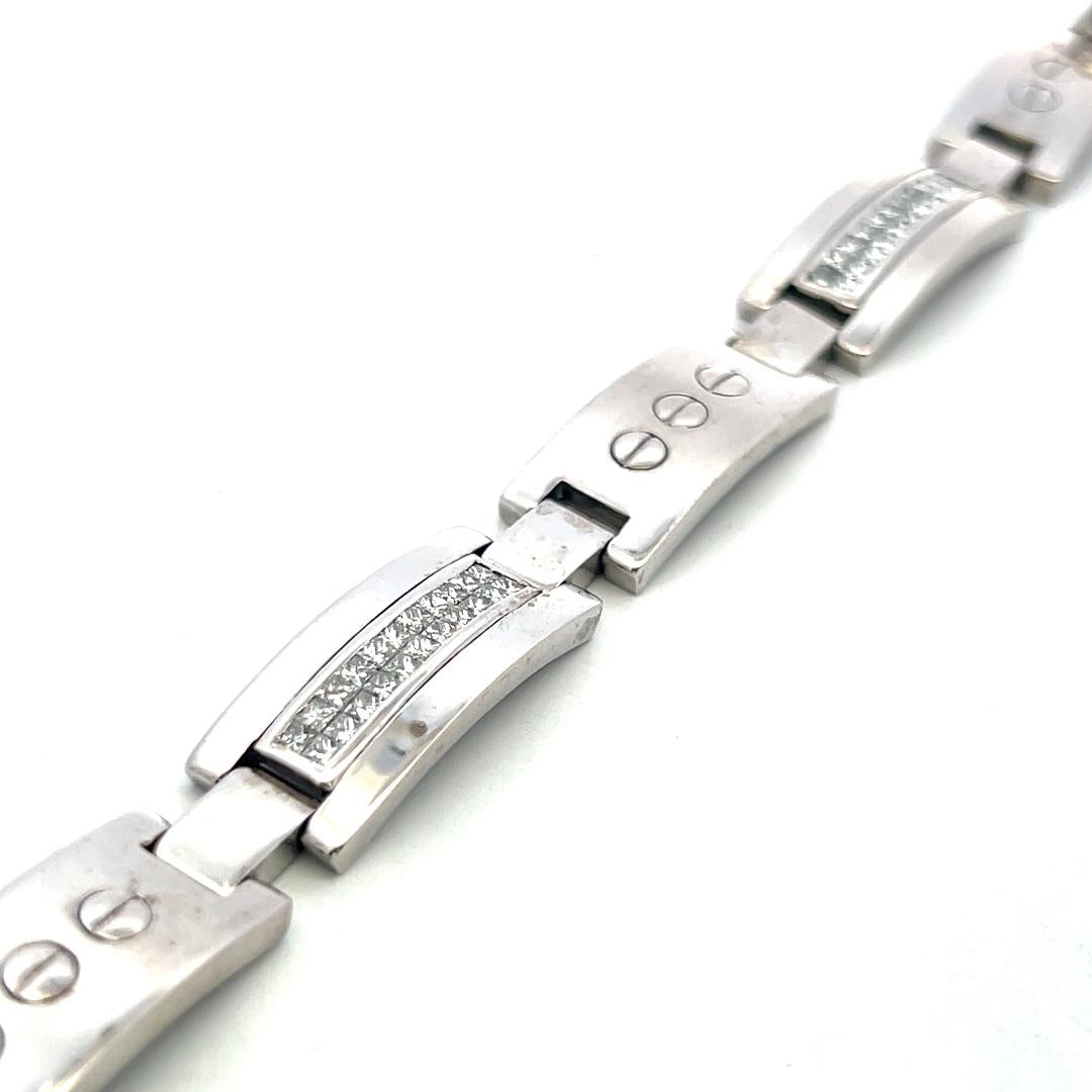 Vintage 14K White Gold Link Bracelet with 4 Carat Princess Cut I SI Diamonds