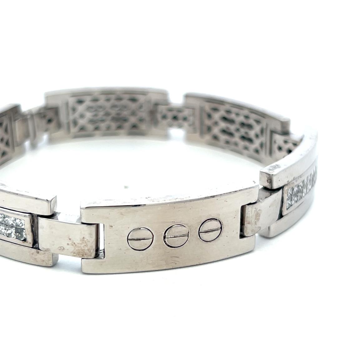 Vintage 14K White Gold Link Bracelet with 4 Carat Princess Cut I SI Diamonds