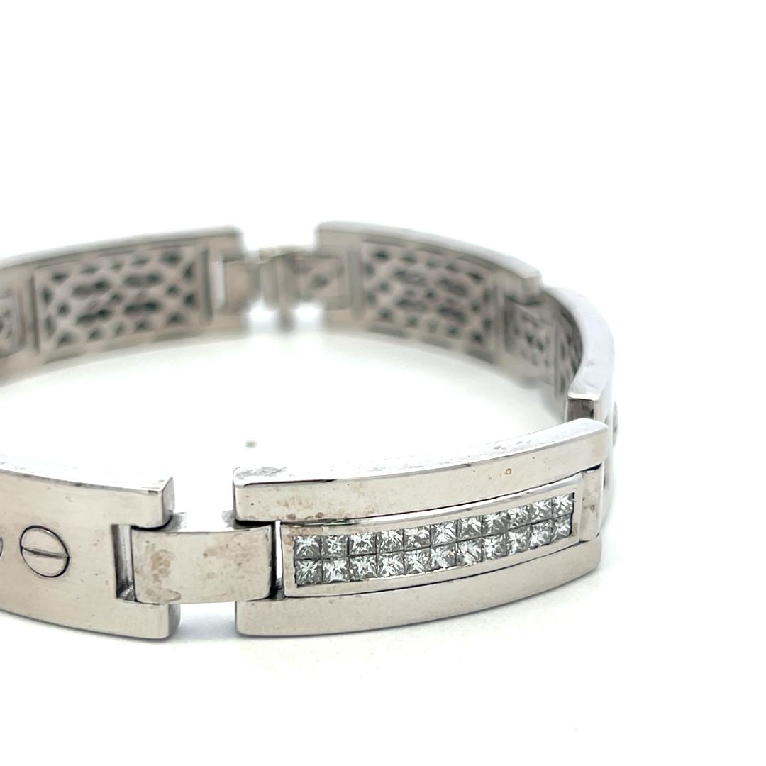 Vintage 14K White Gold Link Bracelet with 4 Carat Princess Cut I SI Diamonds