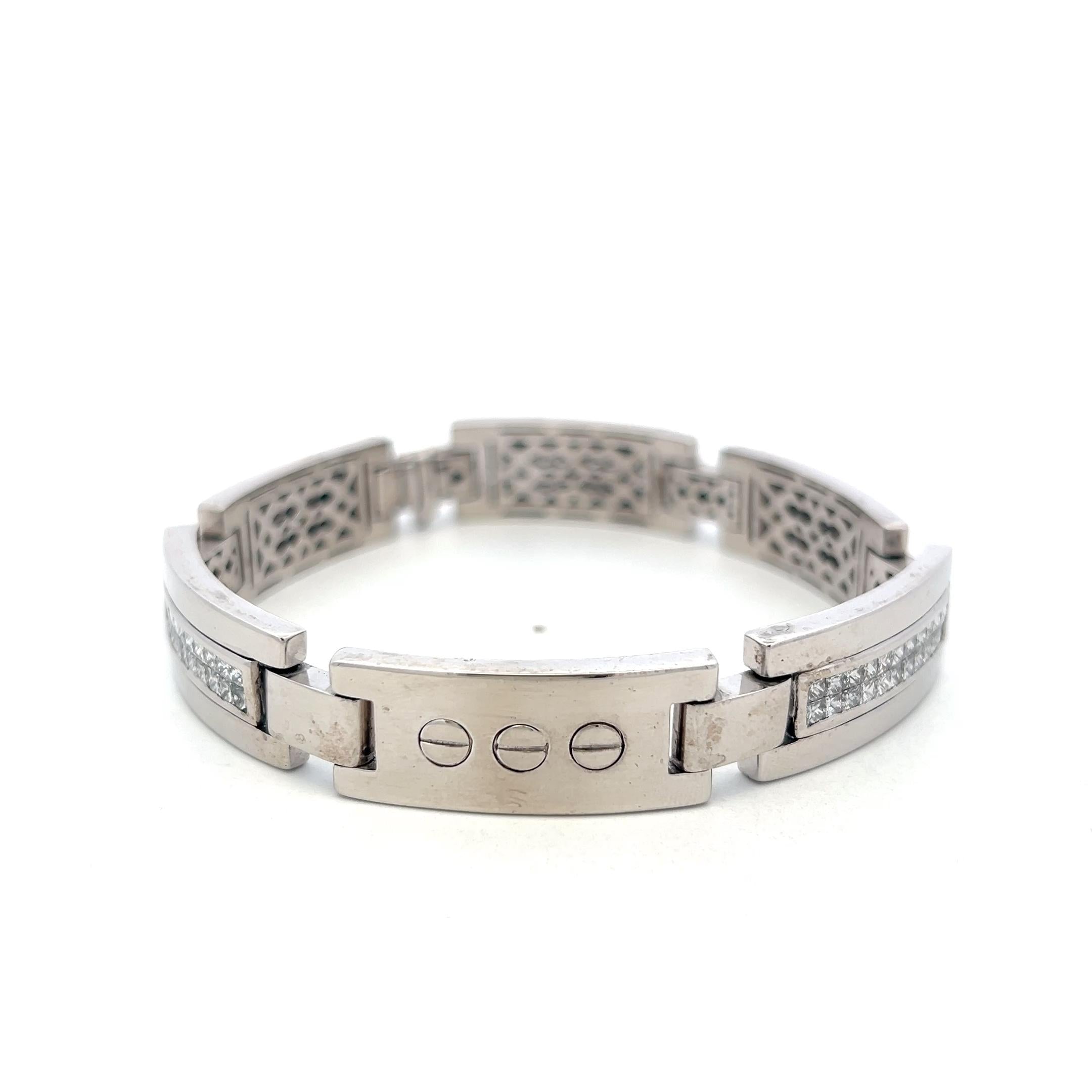 Vintage 14K White Gold Link Bracelet with 4 Carat Princess Cut I SI Diamonds