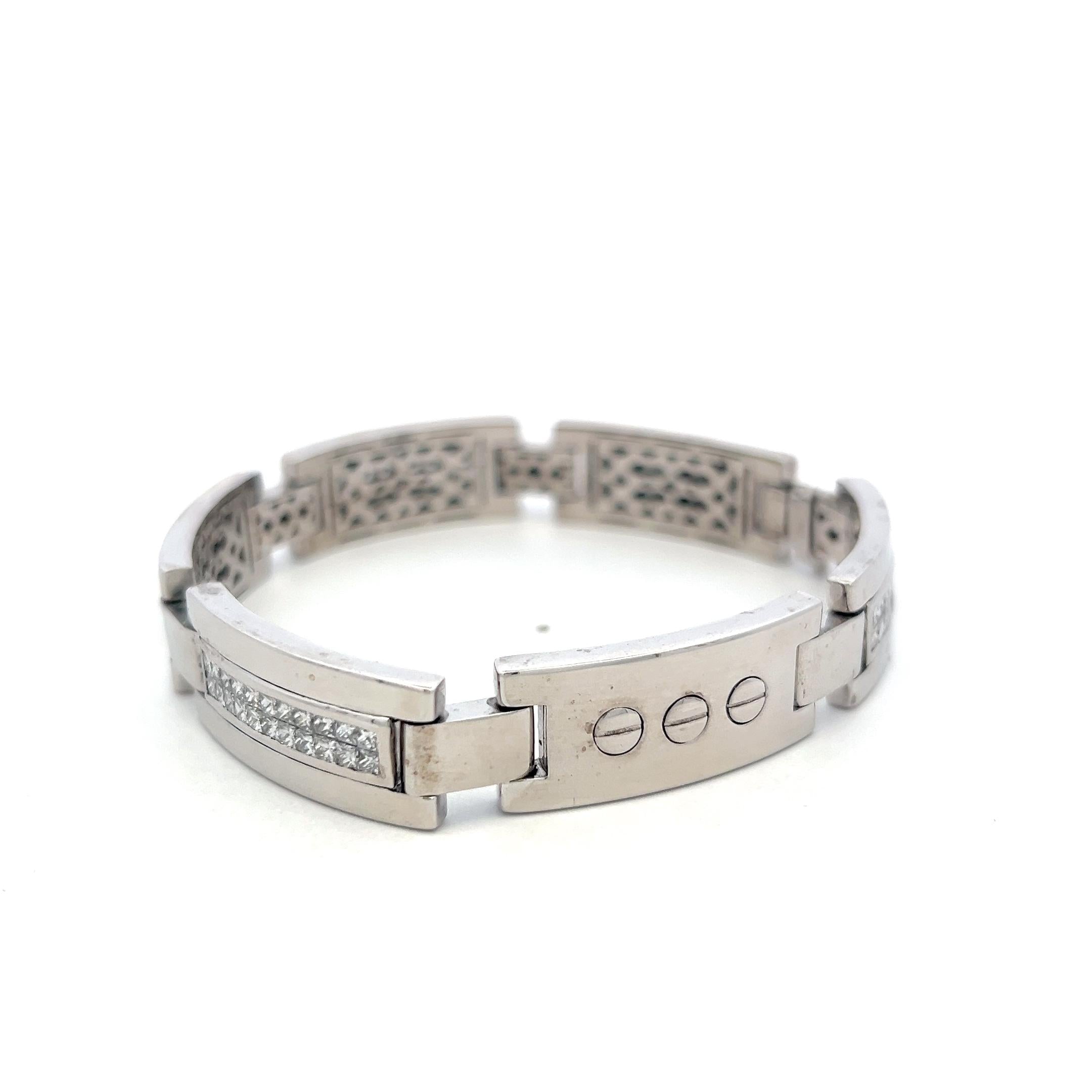 Vintage 14K White Gold Link Bracelet with 4 Carat Princess Cut I SI Diamonds