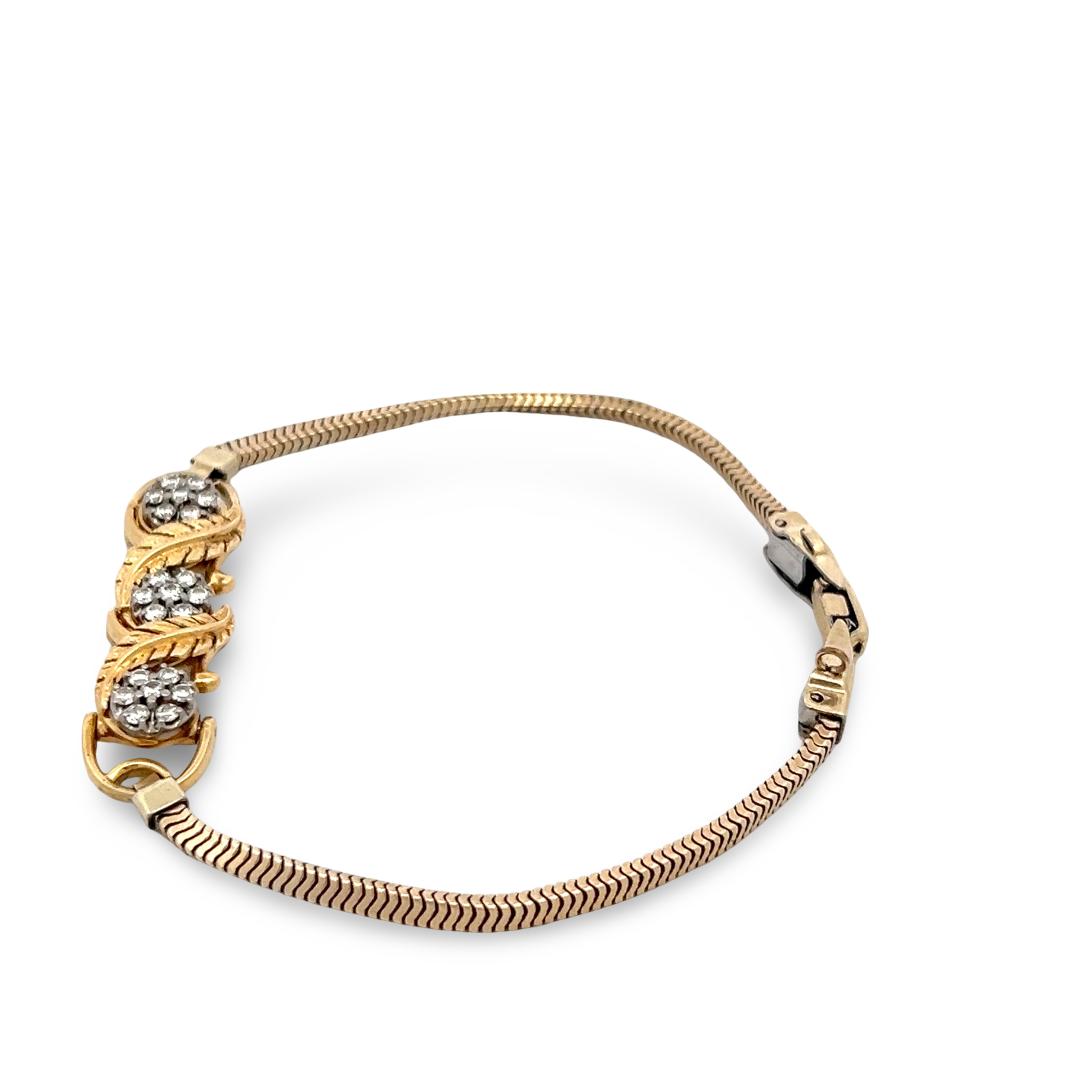 Vintage 18K Yellow Gold Link Bracelet with 0.5 Carat Round I SI Diamonds