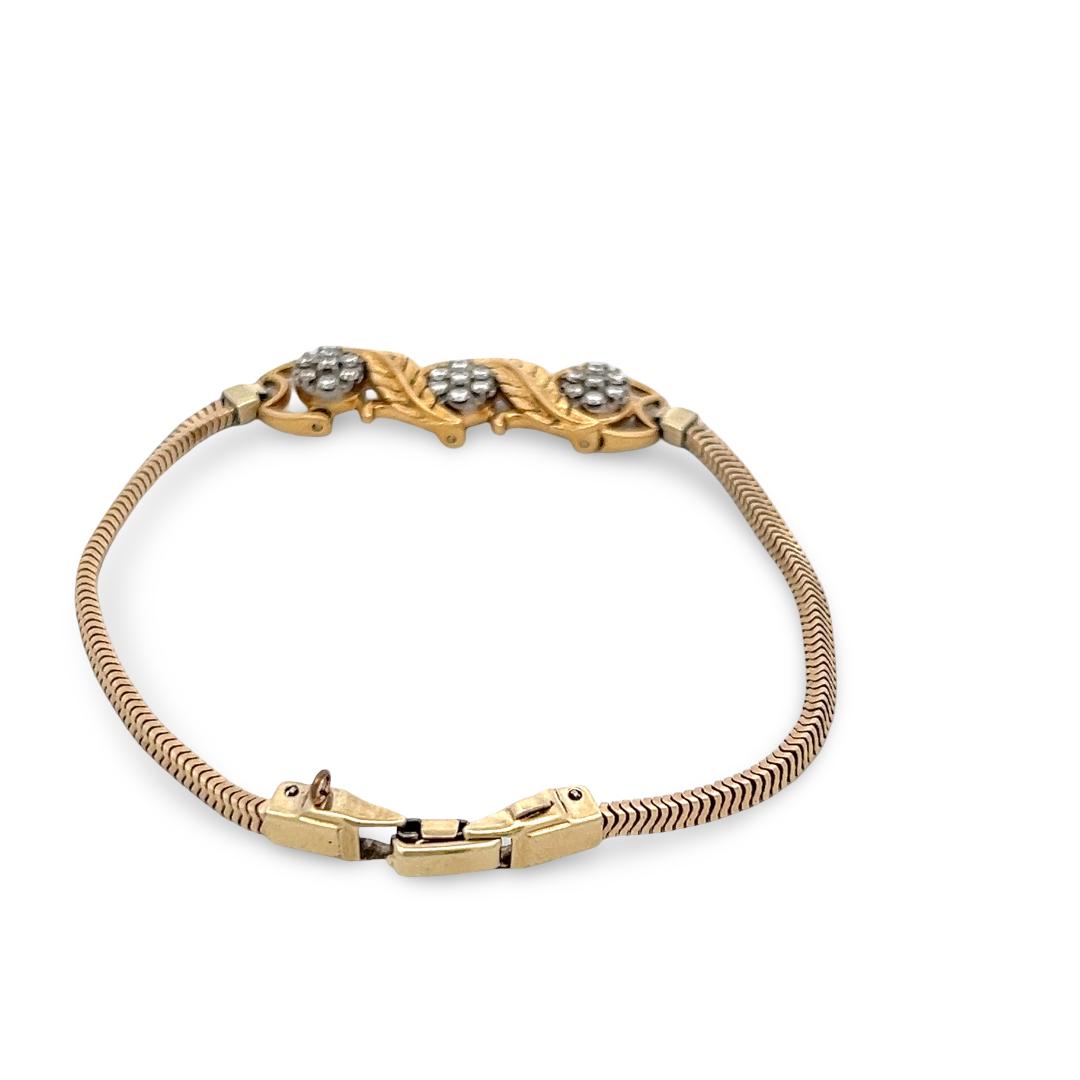 Vintage 18K Yellow Gold Link Bracelet with 0.5 Carat Round I SI Diamonds