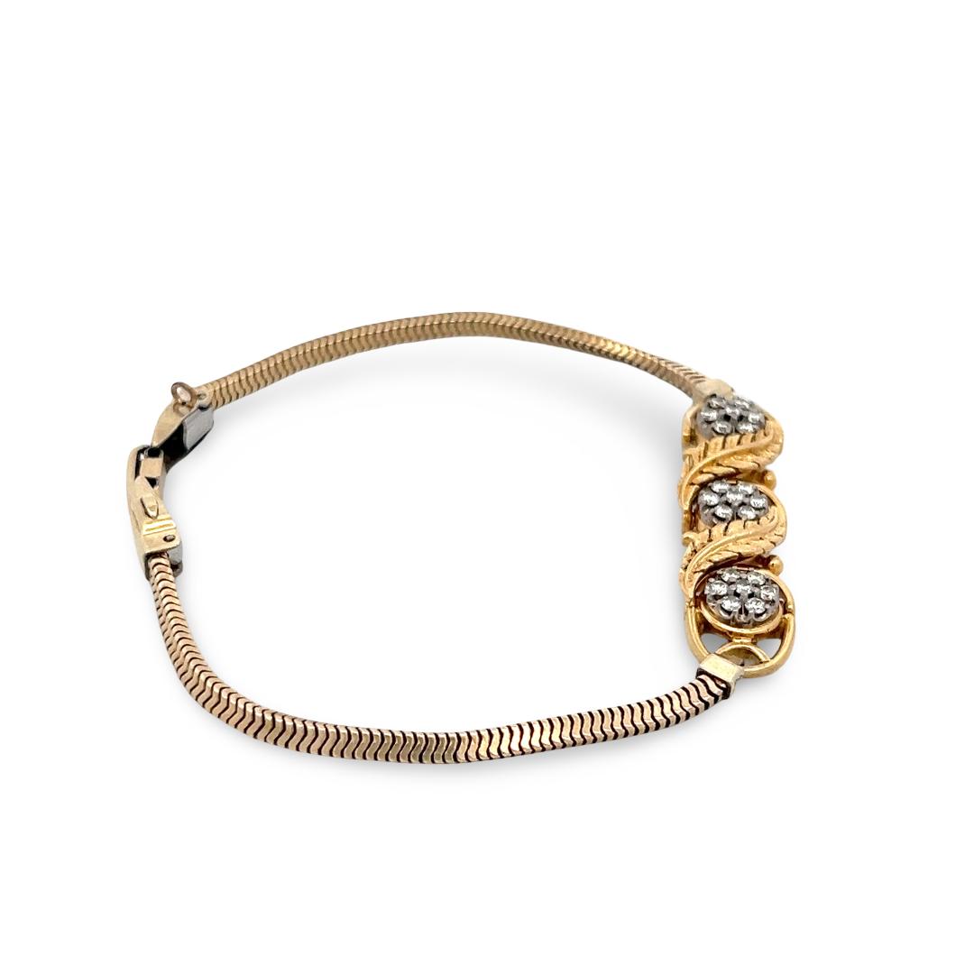 Vintage 18K Yellow Gold Link Bracelet with 0.5 Carat Round I SI Diamonds