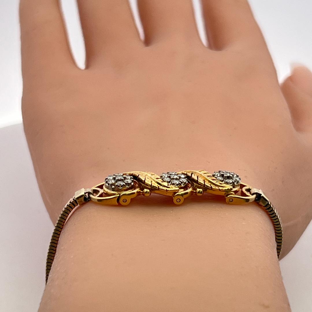 Vintage 18K Yellow Gold Link Bracelet with 0.5 Carat Round I SI Diamonds