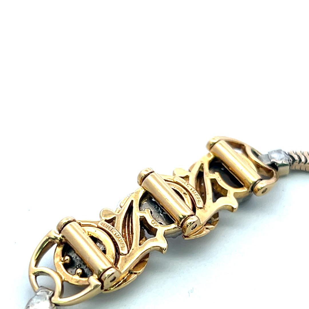 Vintage 18K Yellow Gold Link Bracelet with 0.5 Carat Round I SI Diamonds
