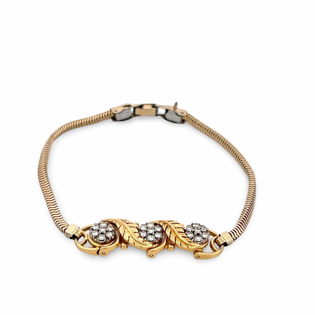 Vintage 18K Yellow Gold Link Bracelet with 0.5 Carat Round I SI Diamonds