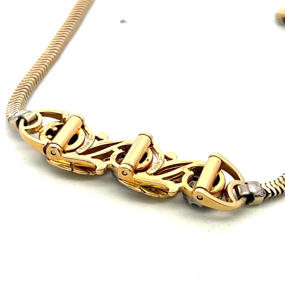 Vintage 18K Yellow Gold Link Bracelet with 0.5 Carat Round I SI Diamonds