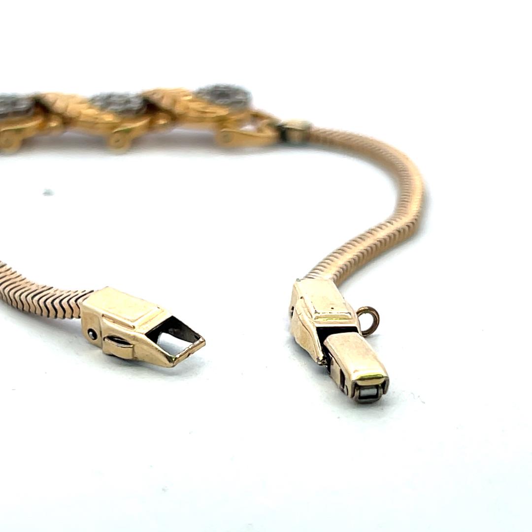 Vintage 18K Yellow Gold Link Bracelet with 0.5 Carat Round I SI Diamonds