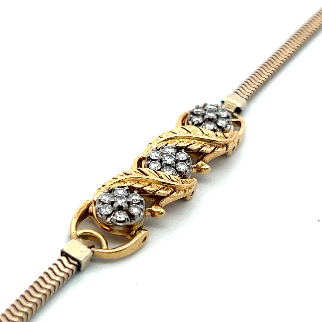 Vintage 18K Yellow Gold Link Bracelet with 0.5 Carat Round I SI Diamonds