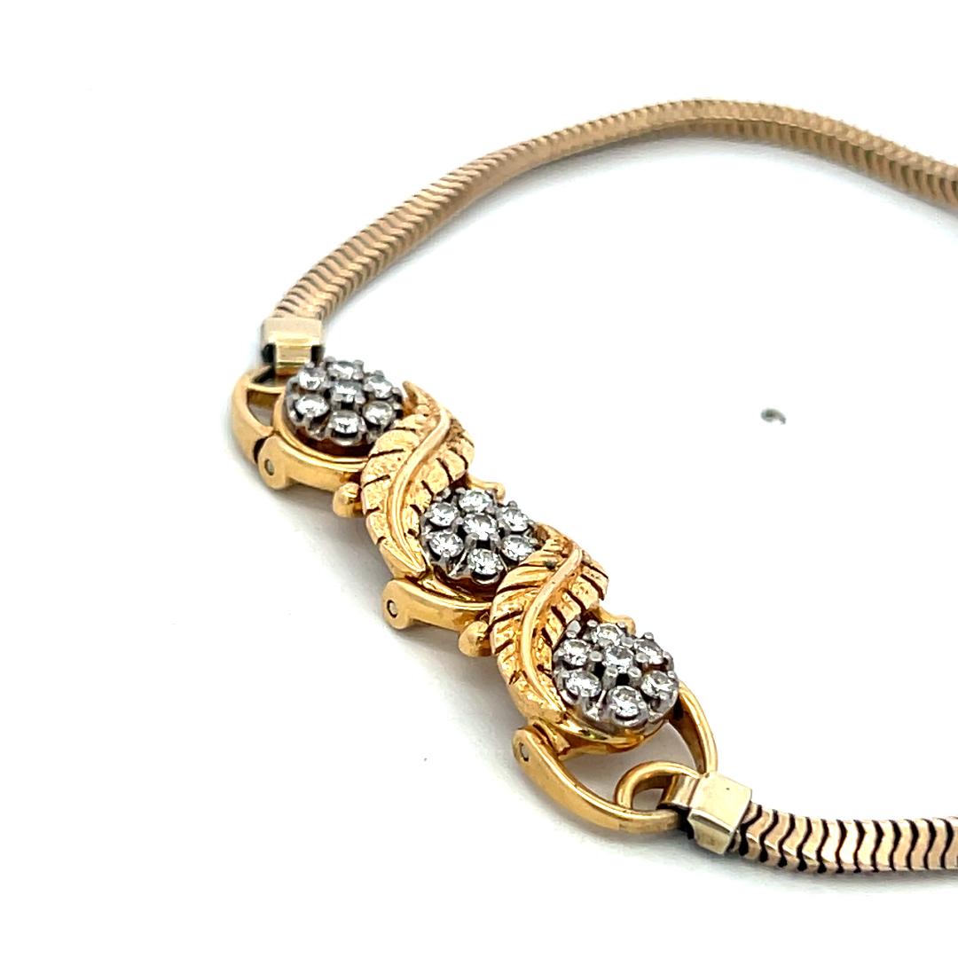Vintage 18K Yellow Gold Link Bracelet with 0.5 Carat Round I SI Diamonds