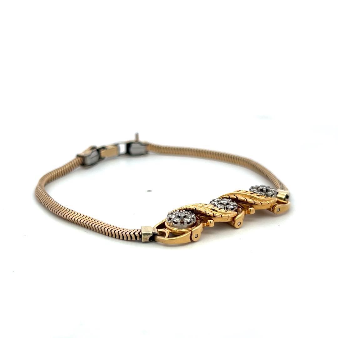 Vintage 18K Yellow Gold Link Bracelet with 0.5 Carat Round I SI Diamonds