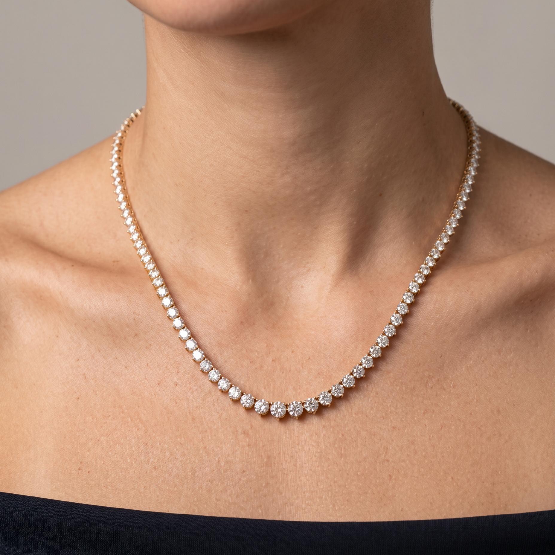 14K Yellow Gold Riviera Necklace with 4.05 Carat Round G SI Diamonds 17 Inch