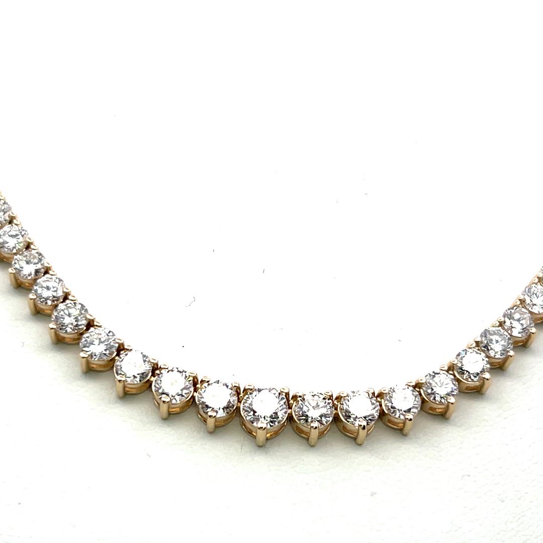 14K Yellow Gold Riviera Necklace with 4.05 Carat Round G SI Diamonds 17 Inch