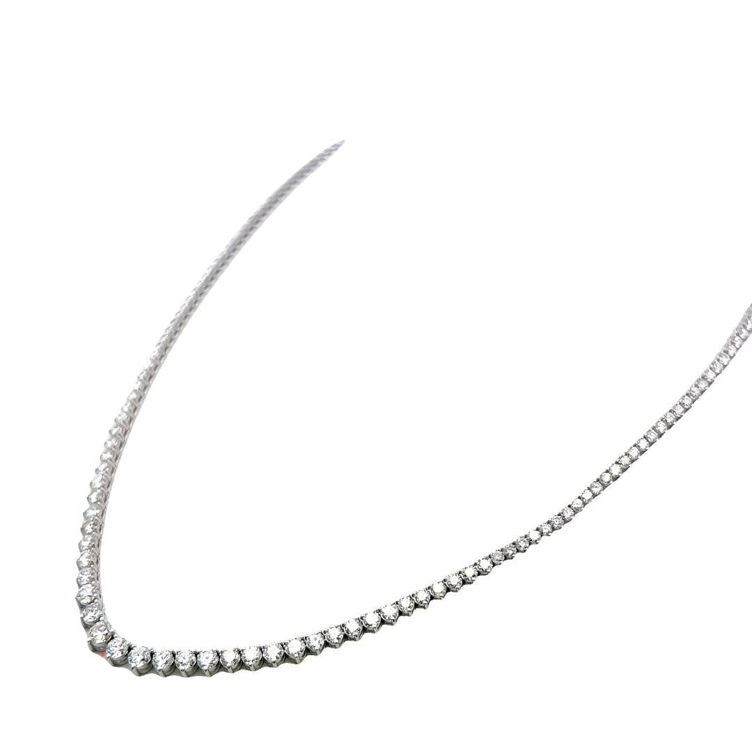 18K White Gold Riviera Necklace with 8.86 Carat Round G SI Diamonds