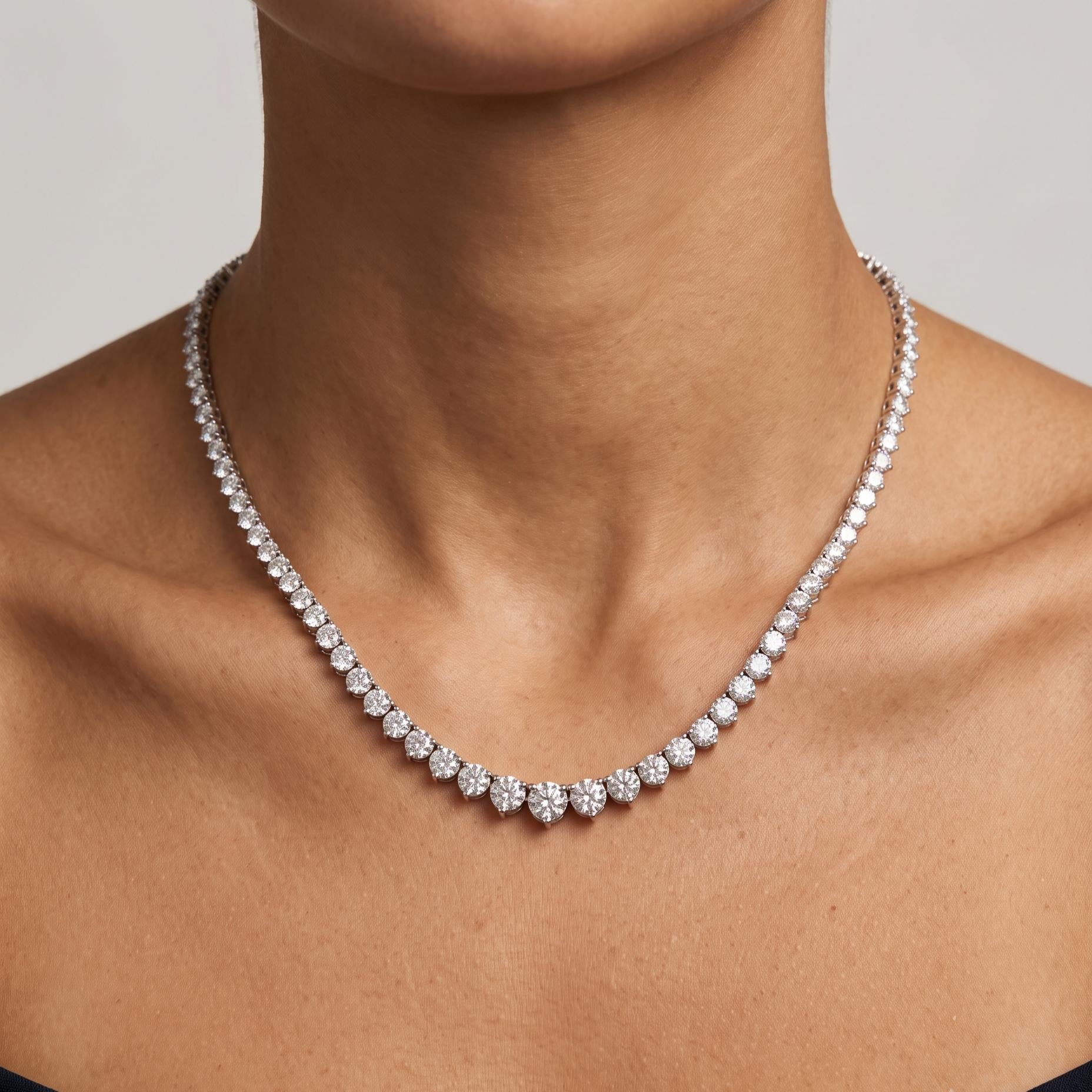 18K White Gold Riviera Necklace with 8.86 Carat Round G SI Diamonds
