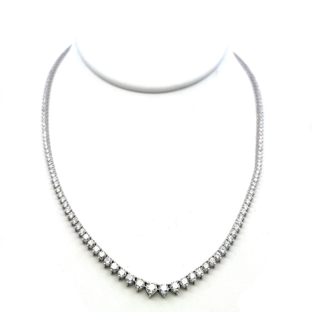 18K White Gold Riviera Necklace with 8.86 Carat Round G SI Diamonds