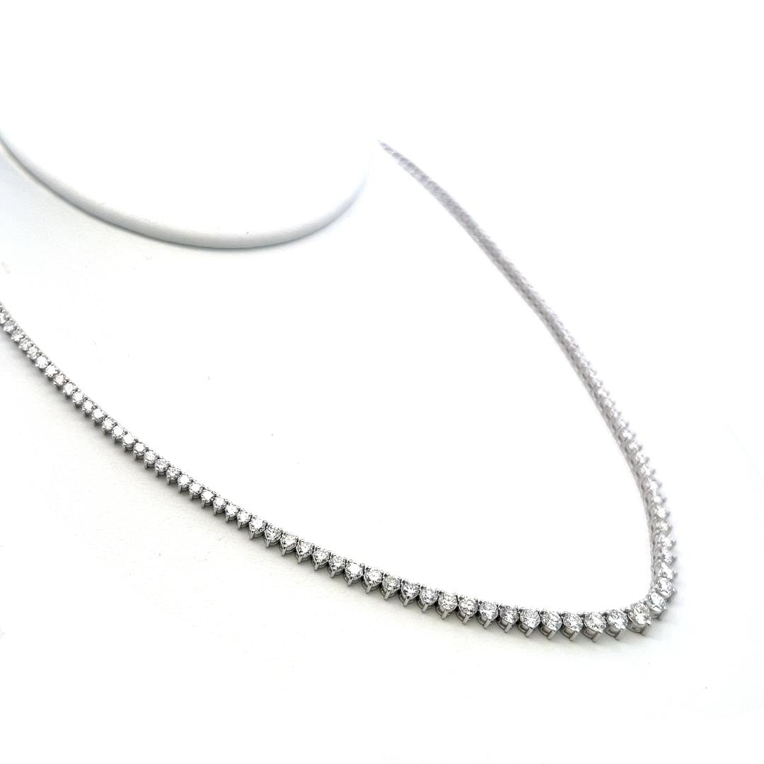 18K White Gold Riviera Necklace with 8.86 Carat Round G SI Diamonds
