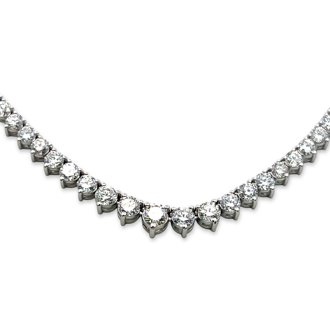 18K White Gold Riviera Necklace with 8.86 Carat Round G SI Diamonds
