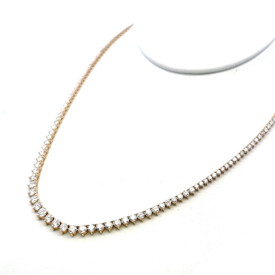 18K Yellow Gold Riviera Necklace with 8.83 Carat Round G SI Diamonds 17 Inch