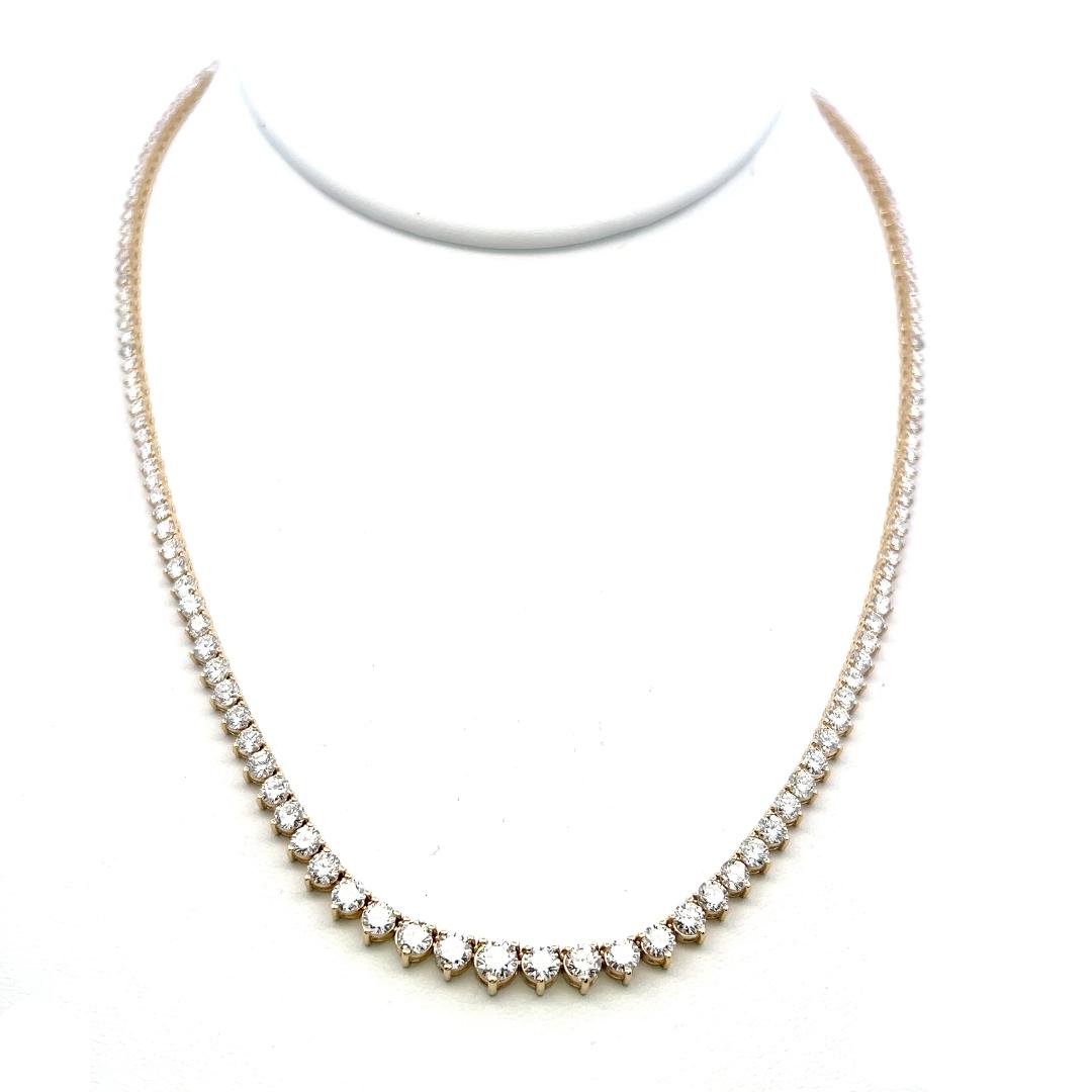 18K Yellow Gold Riviera Necklace with 8.83 Carat Round G SI Diamonds 17 Inch