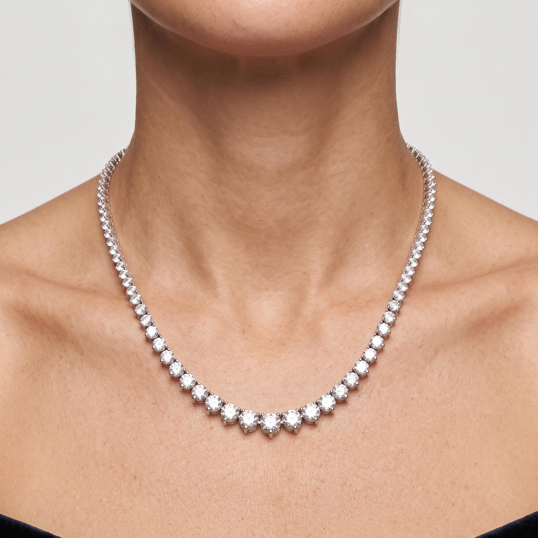 Vintage 14K White Gold Riviera Necklace with 9.26 Carat Round Diamonds 17 Inch