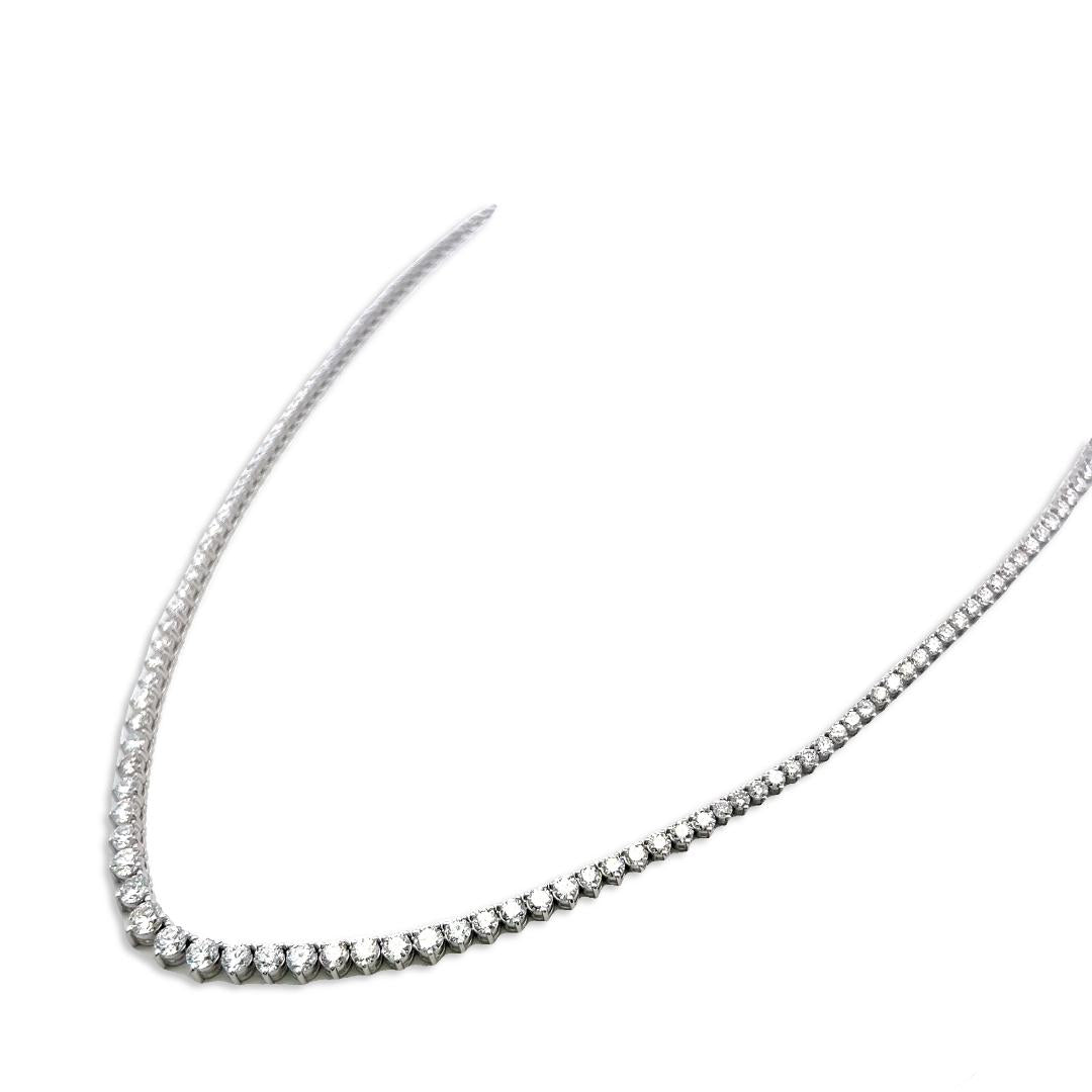 Vintage 14K White Gold Riviera Necklace with 9.26 Carat Round Diamonds 17 Inch