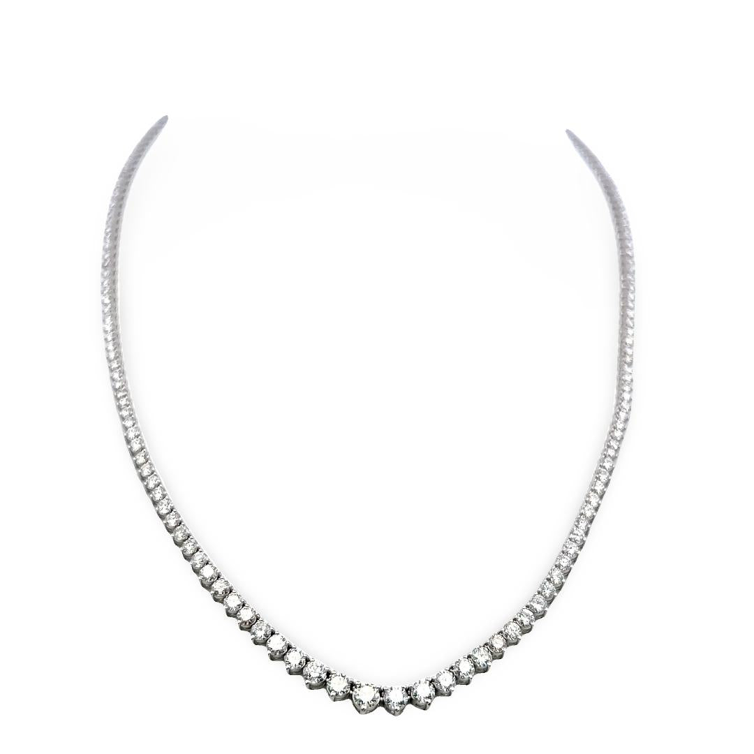 Vintage 14K White Gold Riviera Necklace with 9.26 Carat Round Diamonds 17 Inch