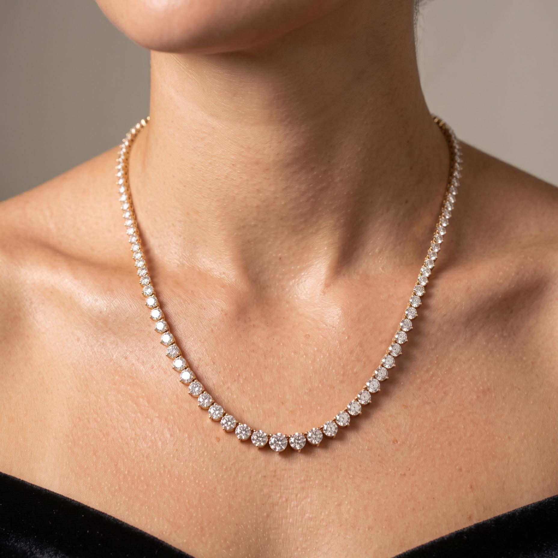 Vintage 14K Yellow Gold Riviera Necklace with 8.18 Carat Round Diamonds 17 Inch