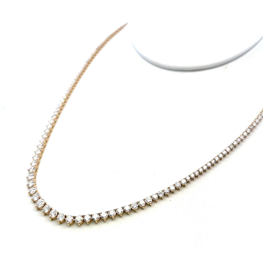 Vintage 14K Yellow Gold Riviera Necklace with 8.18 Carat Round Diamonds 17 Inch