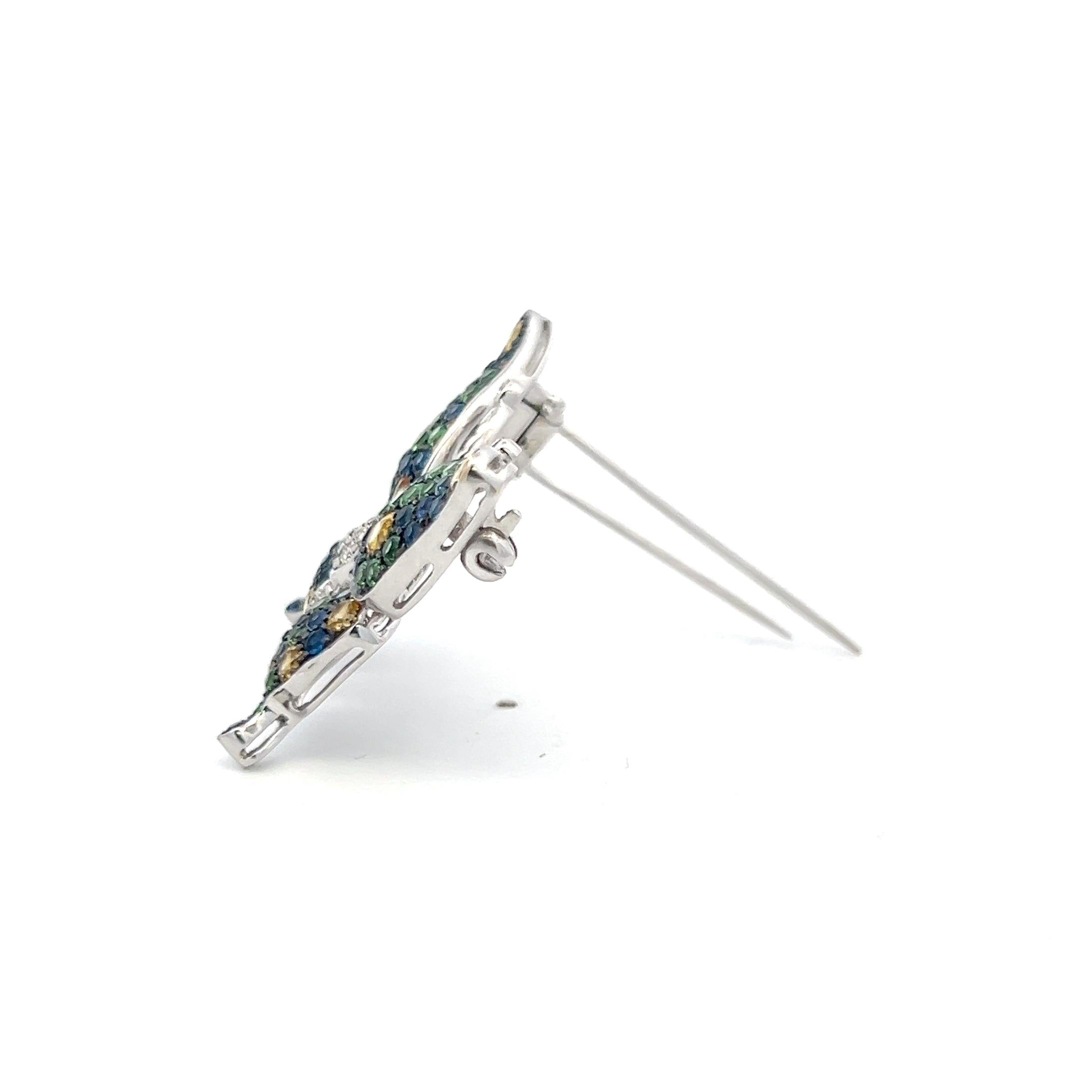 18K WG Butterfly Pin Brooch 0.14ct Diamonds 1.2ct Sapphires & 0.8ct Demantoid