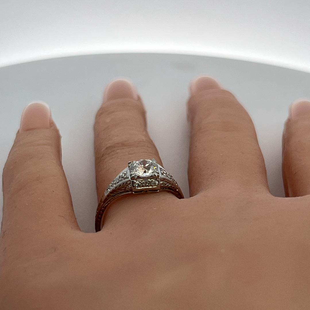 Platinum Engagement Ring with 0.99ct Old European Cut Diamonds D SI2 GIA