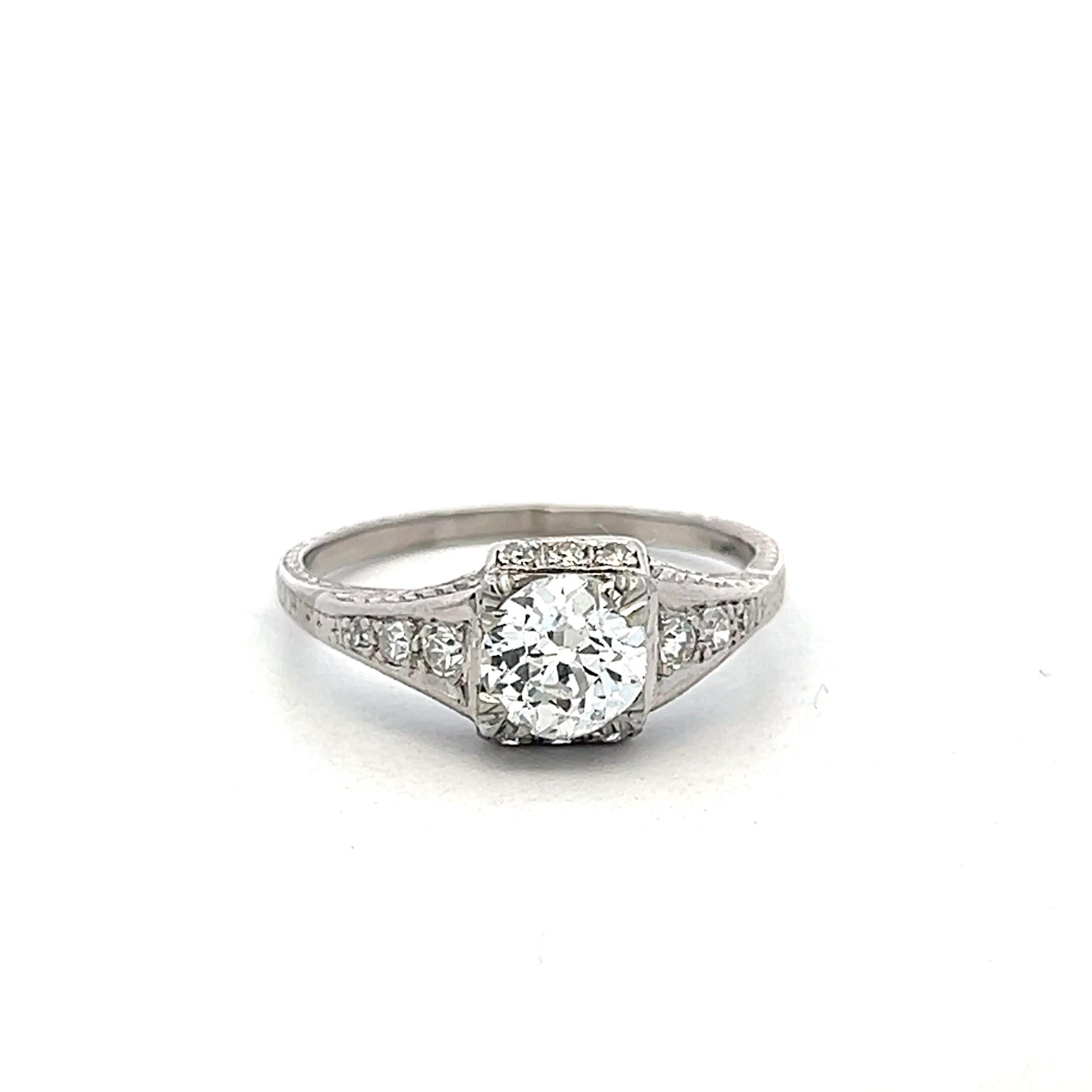 Platinum Engagement Ring with 0.99ct Old European Cut Diamonds D SI2 GIA