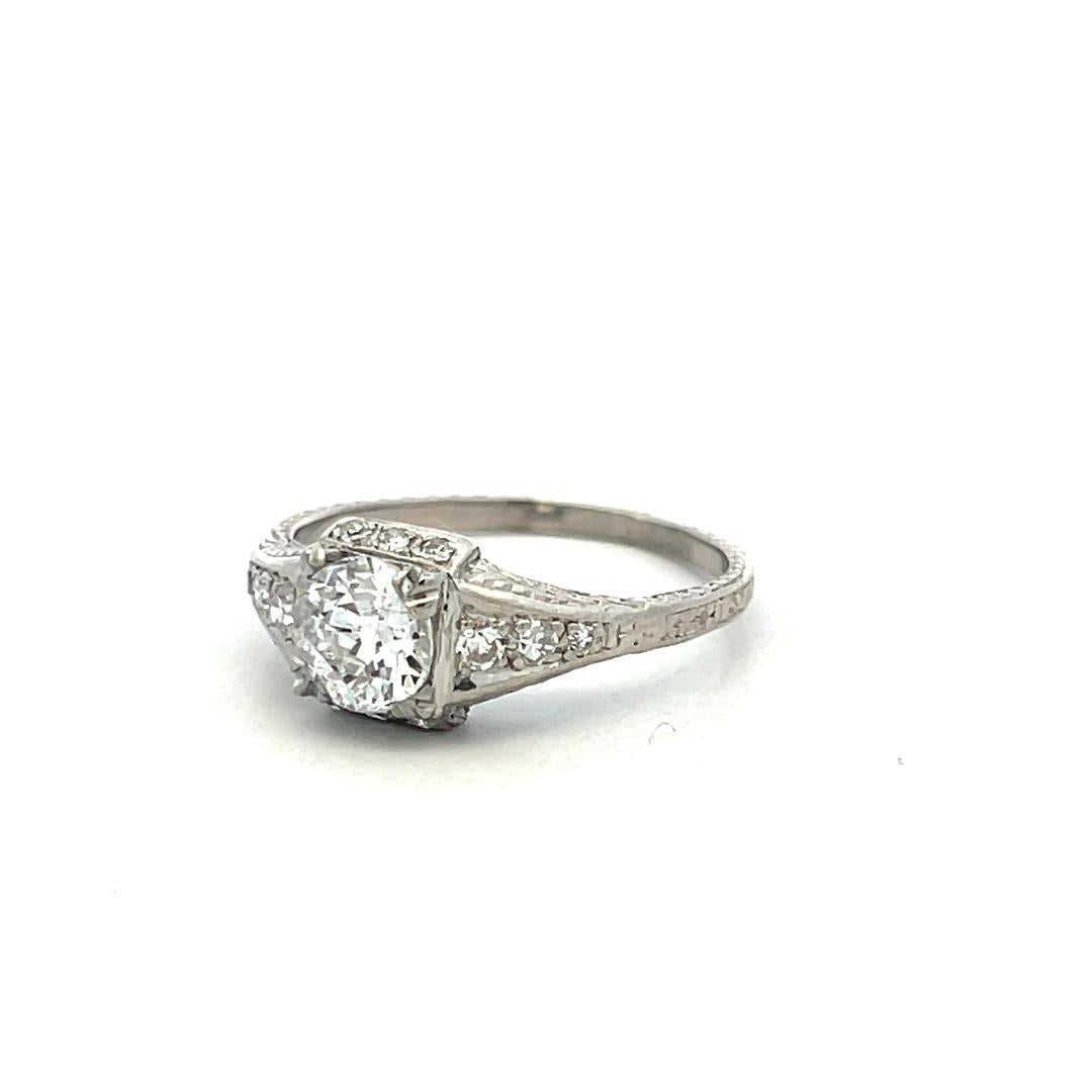 Platinum Engagement Ring with 0.99ct Old European Cut Diamonds D SI2 GIA
